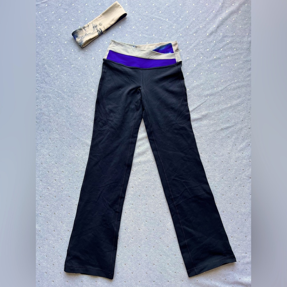 Lululemon Black Yoga Pants with Purple and Cream Waistband